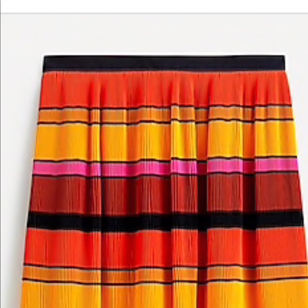 NWT J. Crew Pleated Tea Length Ruffle Bright Preppy Striped Skirt - Picture 6 of 13